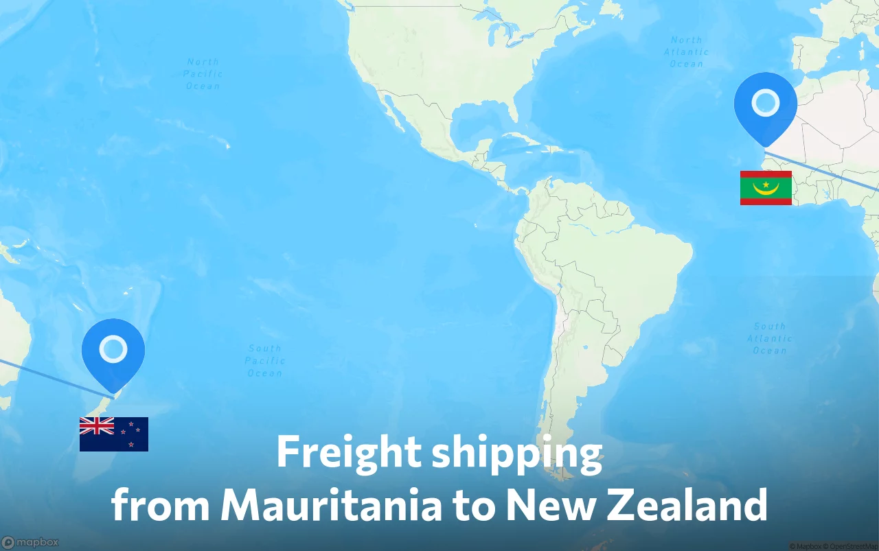 Shipping route from Mauritania to New Zealand