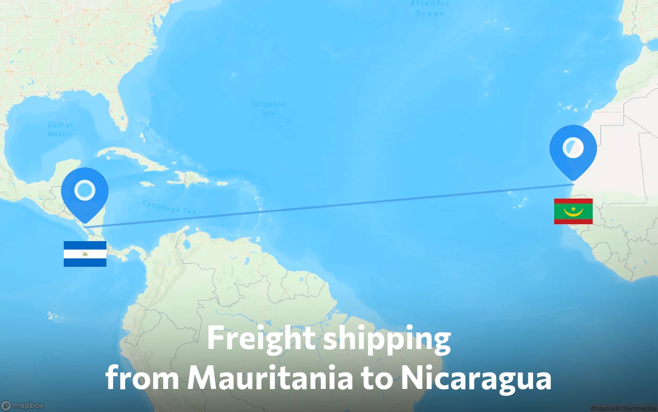 Shipping route from Mauritania to Nicaragua