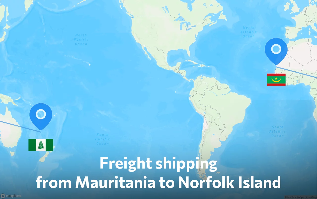 Shipping route from Mauritania to Norfolk Island