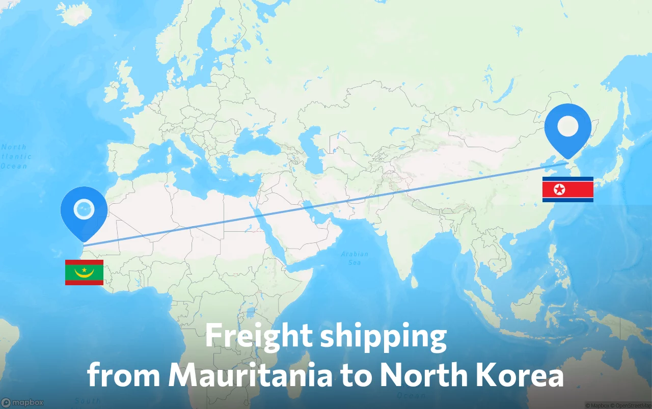 Shipping route from Mauritania to North Korea