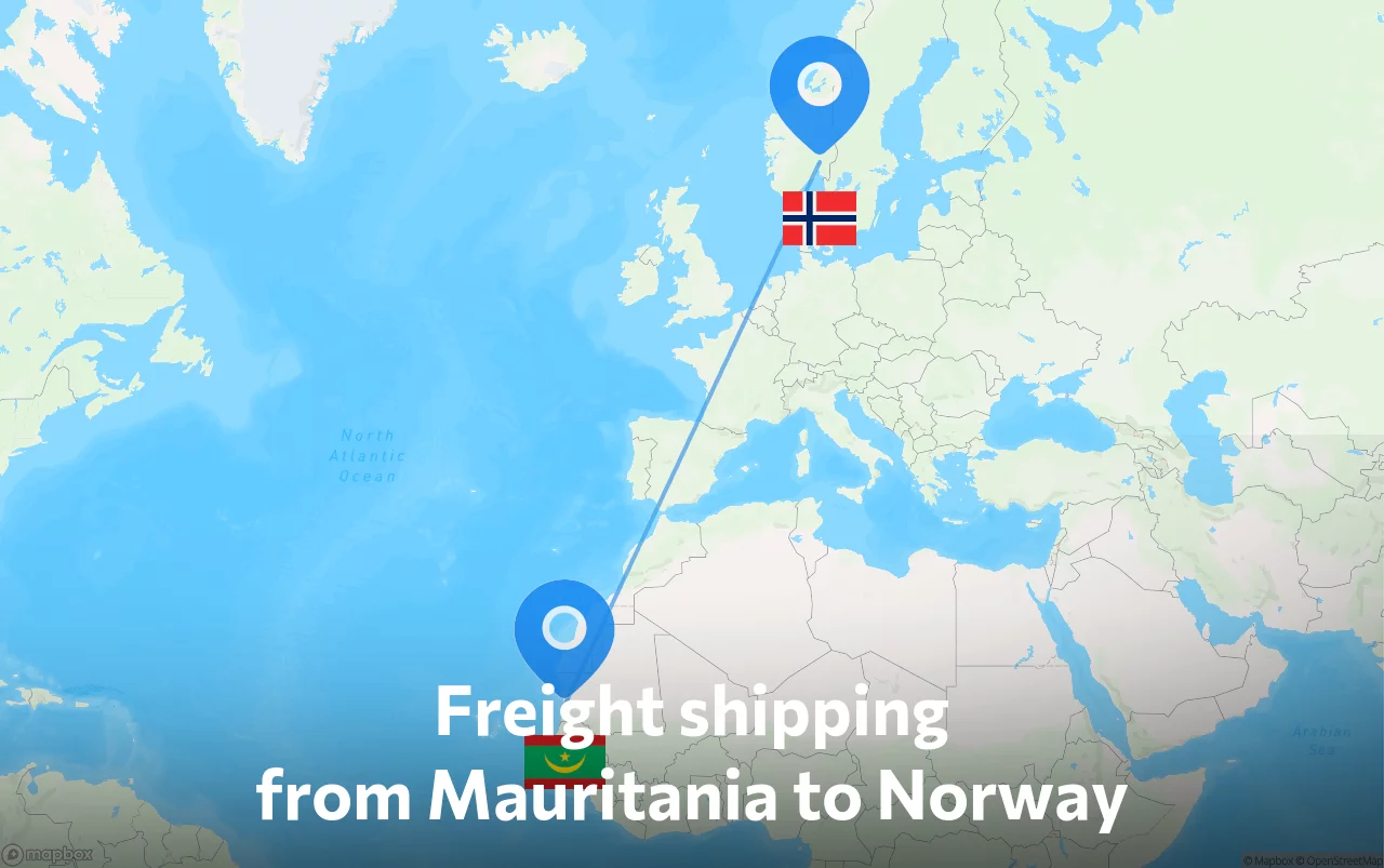 Shipping route from Mauritania to Norway