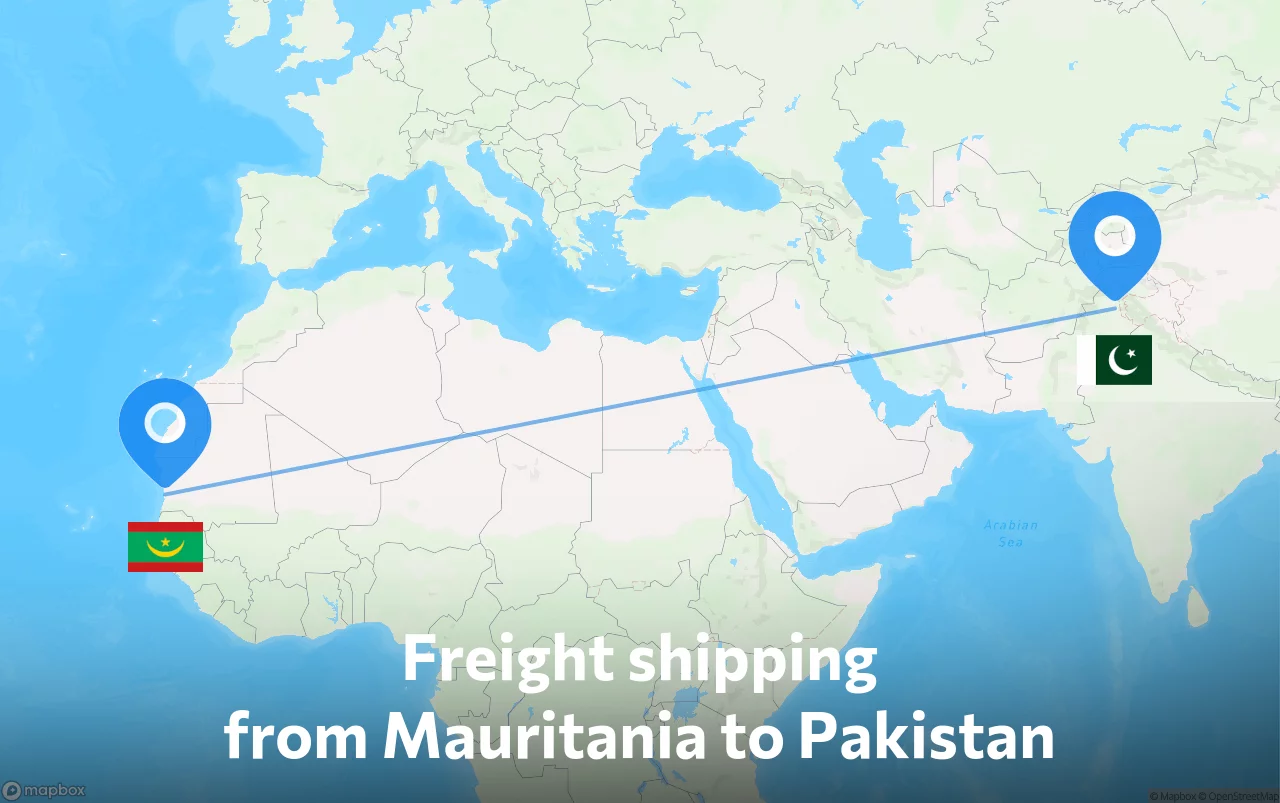 Shipping route from Mauritania to Pakistan