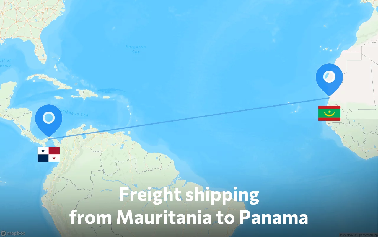 Shipping route from Mauritania to Panama