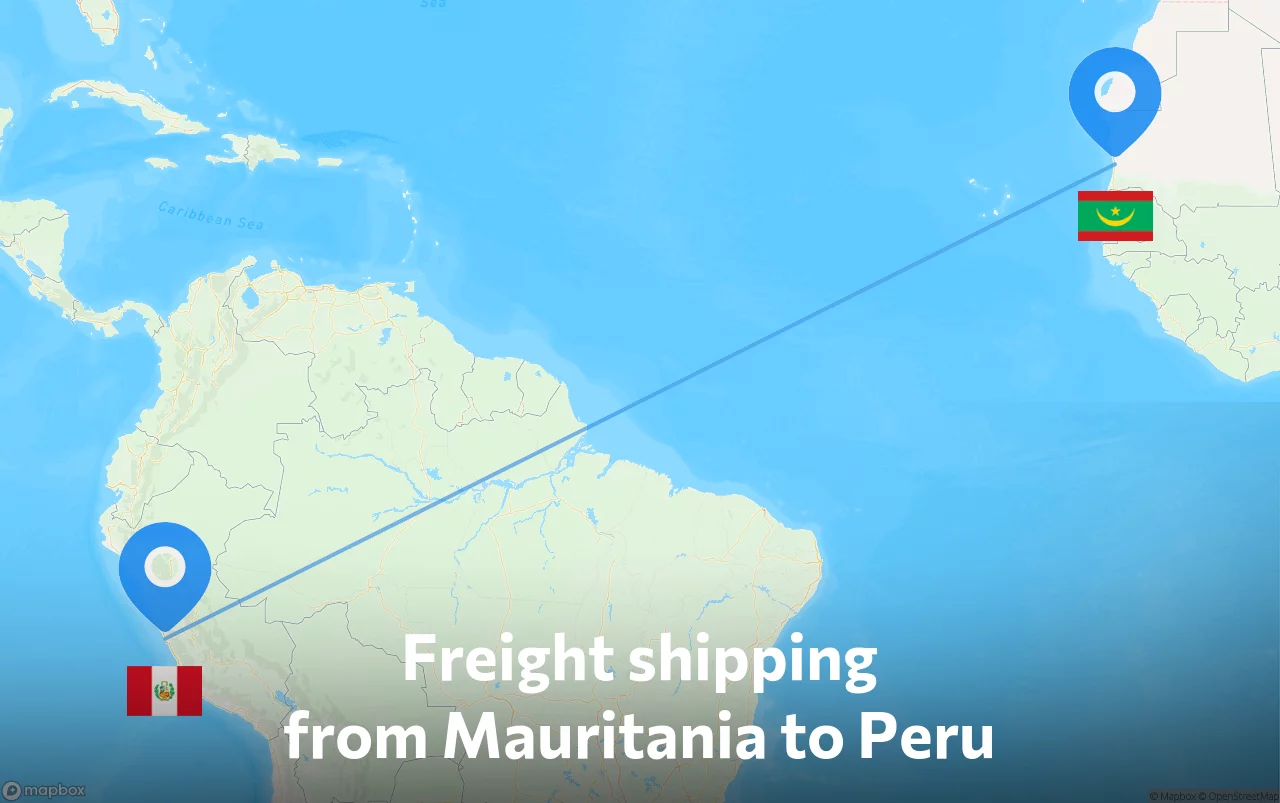 Shipping route from Mauritania to Peru