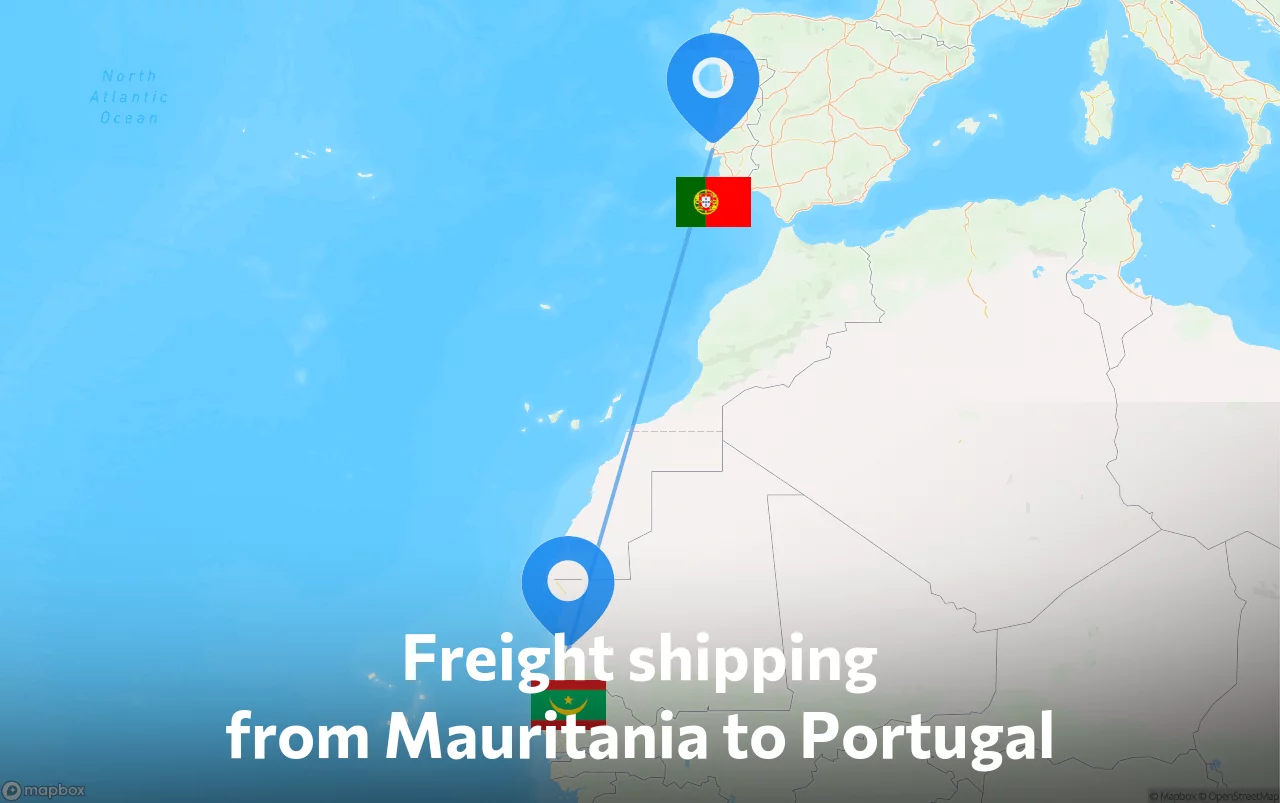 Shipping route from Mauritania to Portugal
