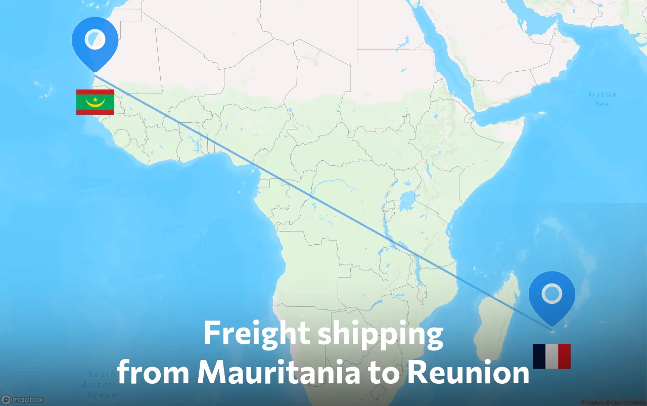Shipping route from Mauritania to Reunion