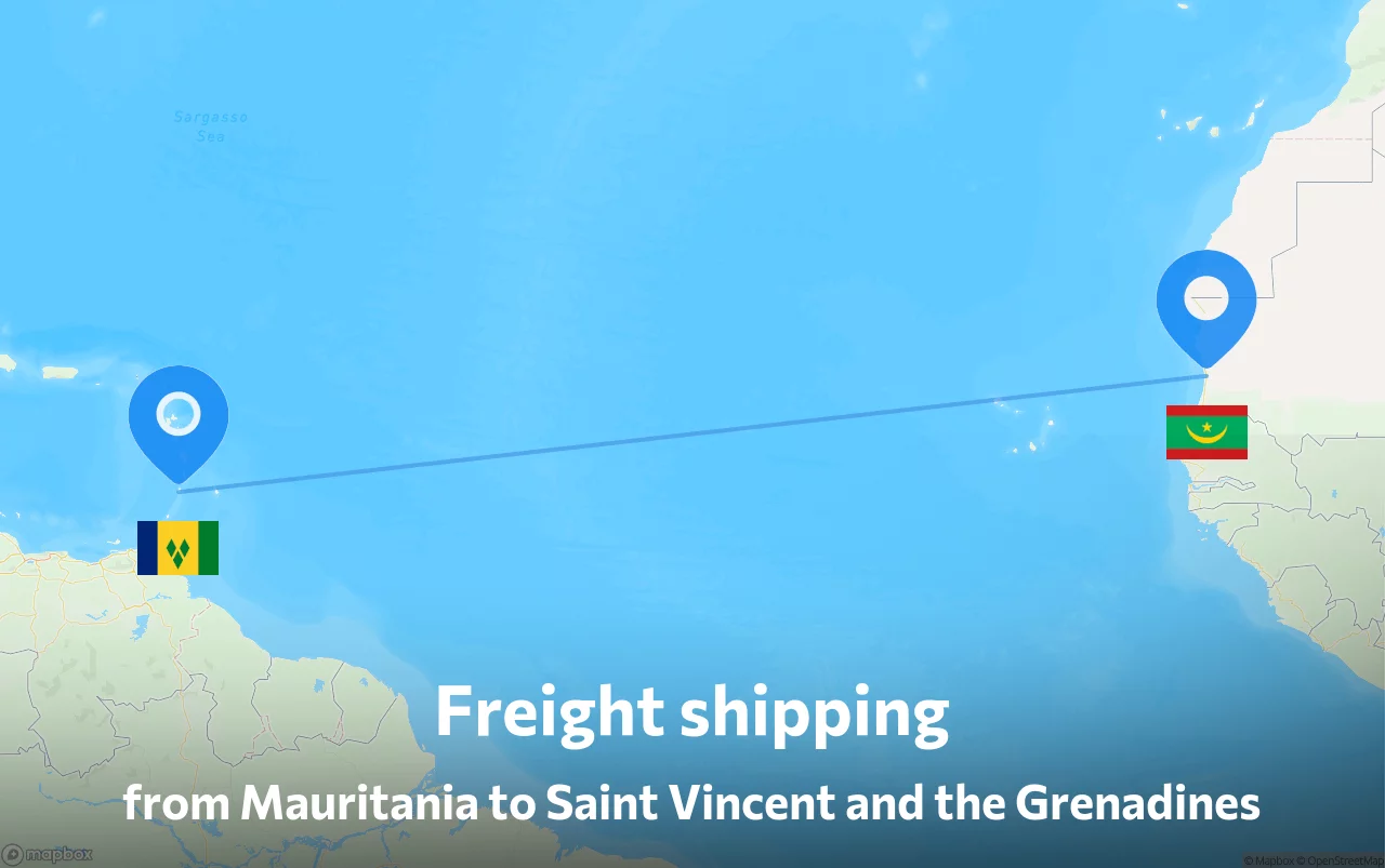 Shipping route from Mauritania to Saint Vincent and the Grenadines