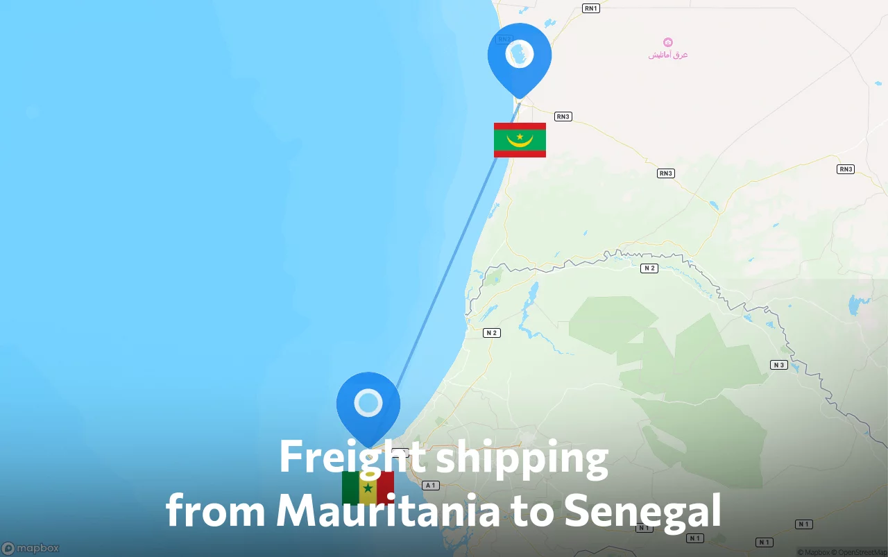 Shipping route from Mauritania to Senegal