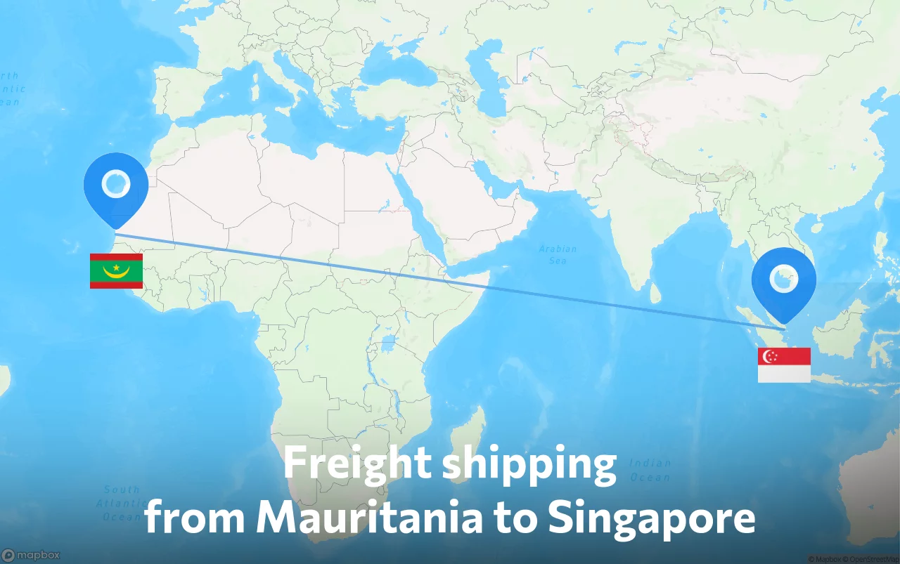 Shipping route from Mauritania to Singapore