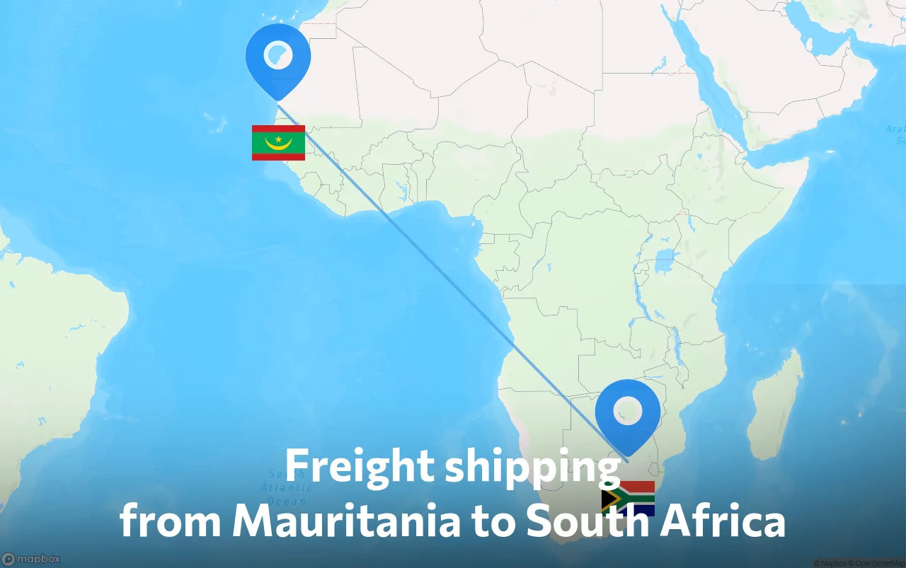 Shipping route from Mauritania to South Africa