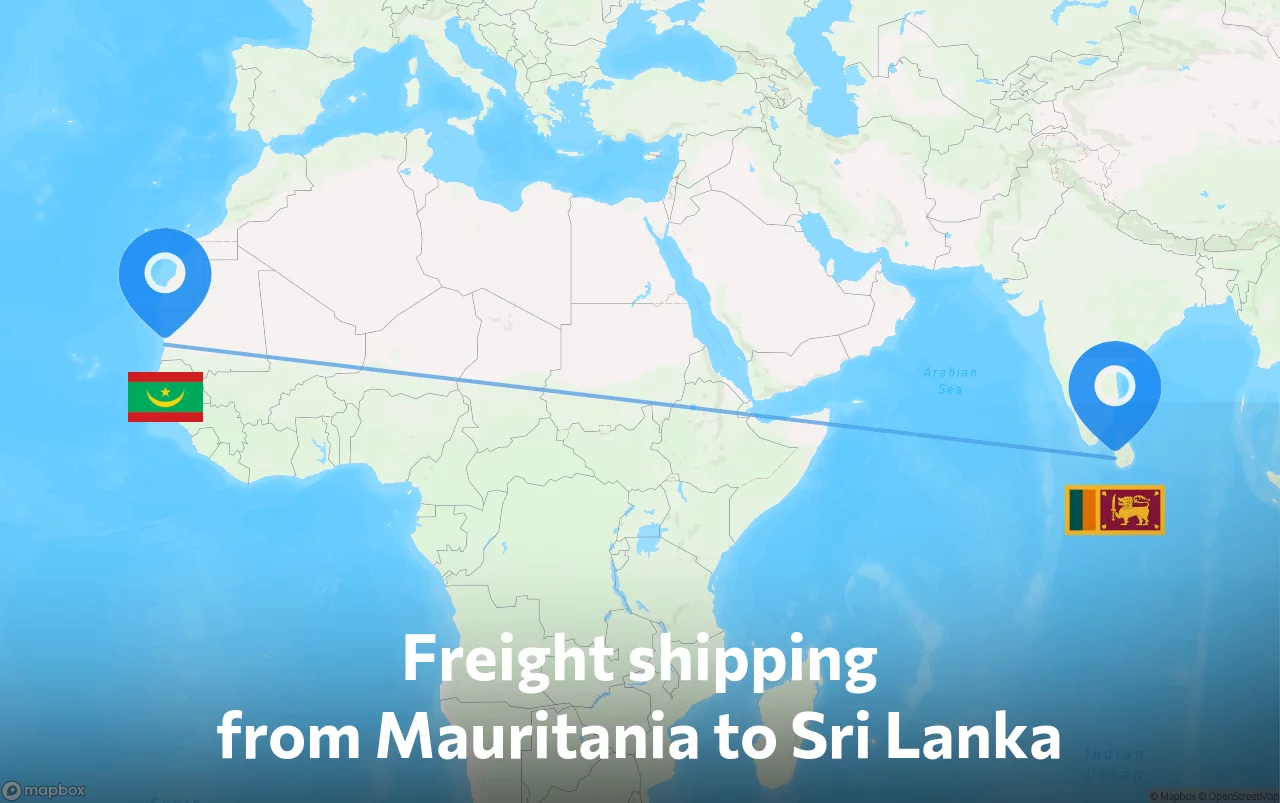 Shipping route from Mauritania to Sri Lanka