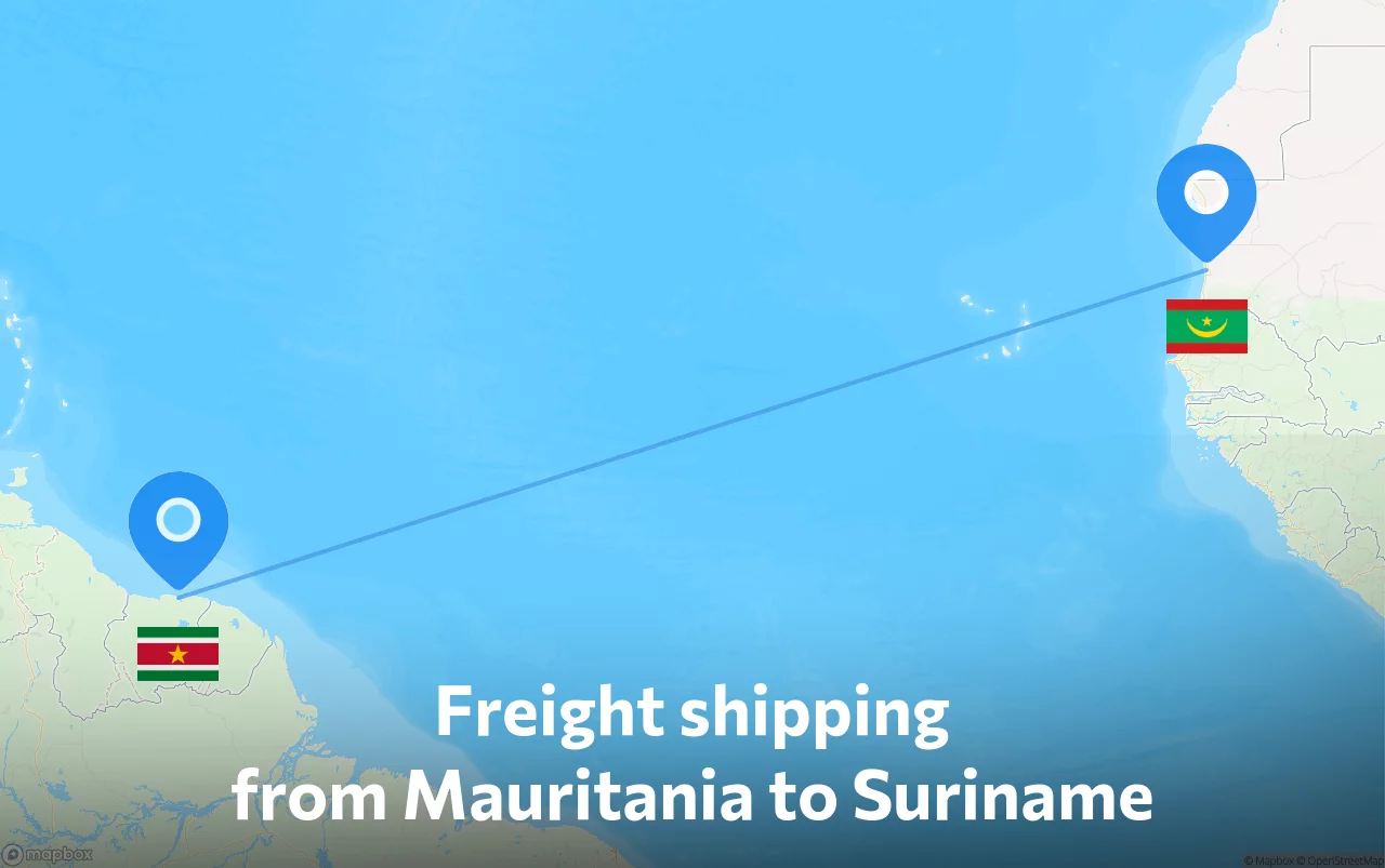 Shipping route from Mauritania to Suriname