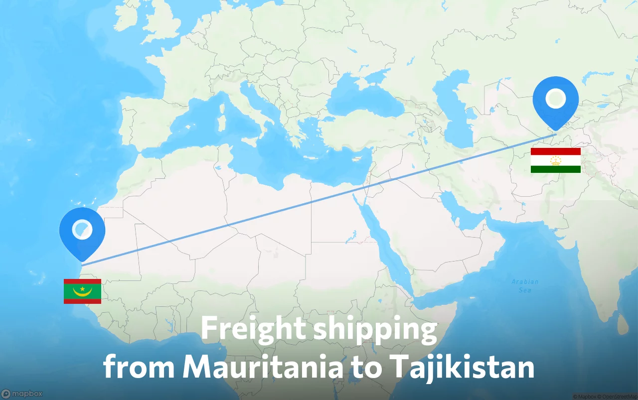 Shipping route from Mauritania to Tajikistan
