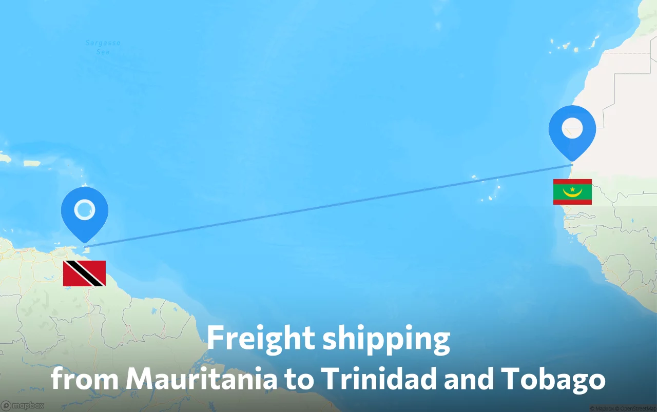 Shipping route from Mauritania to Trinidad and Tobago