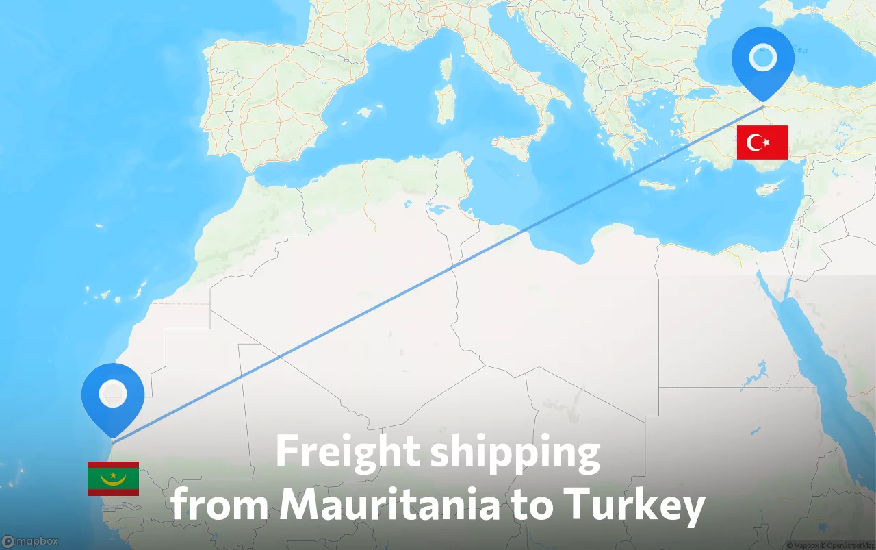 Shipping route from Mauritania to Turkey