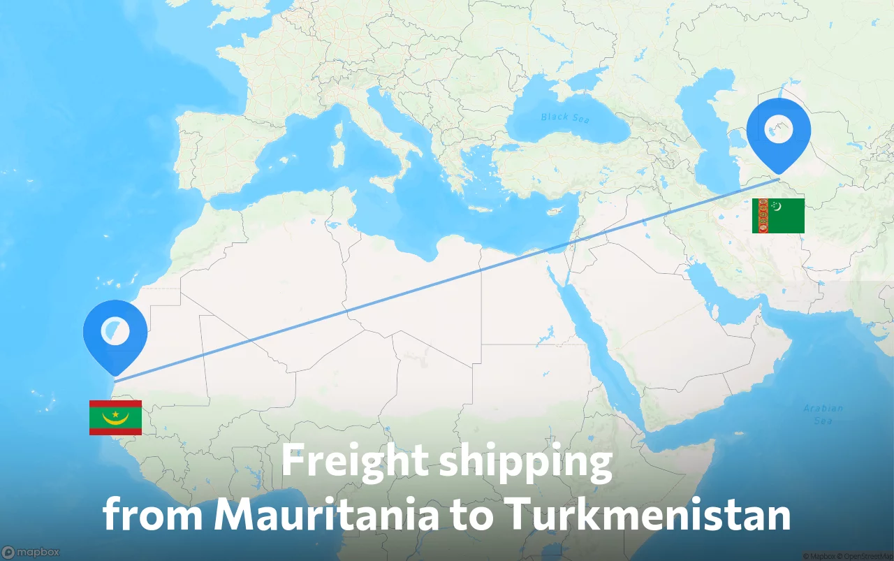 Shipping route from Mauritania to Turkmenistan