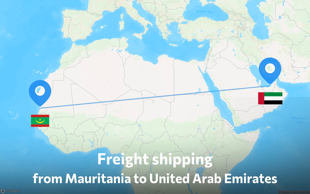 Shipping route from Mauritania to United Arab Emirates