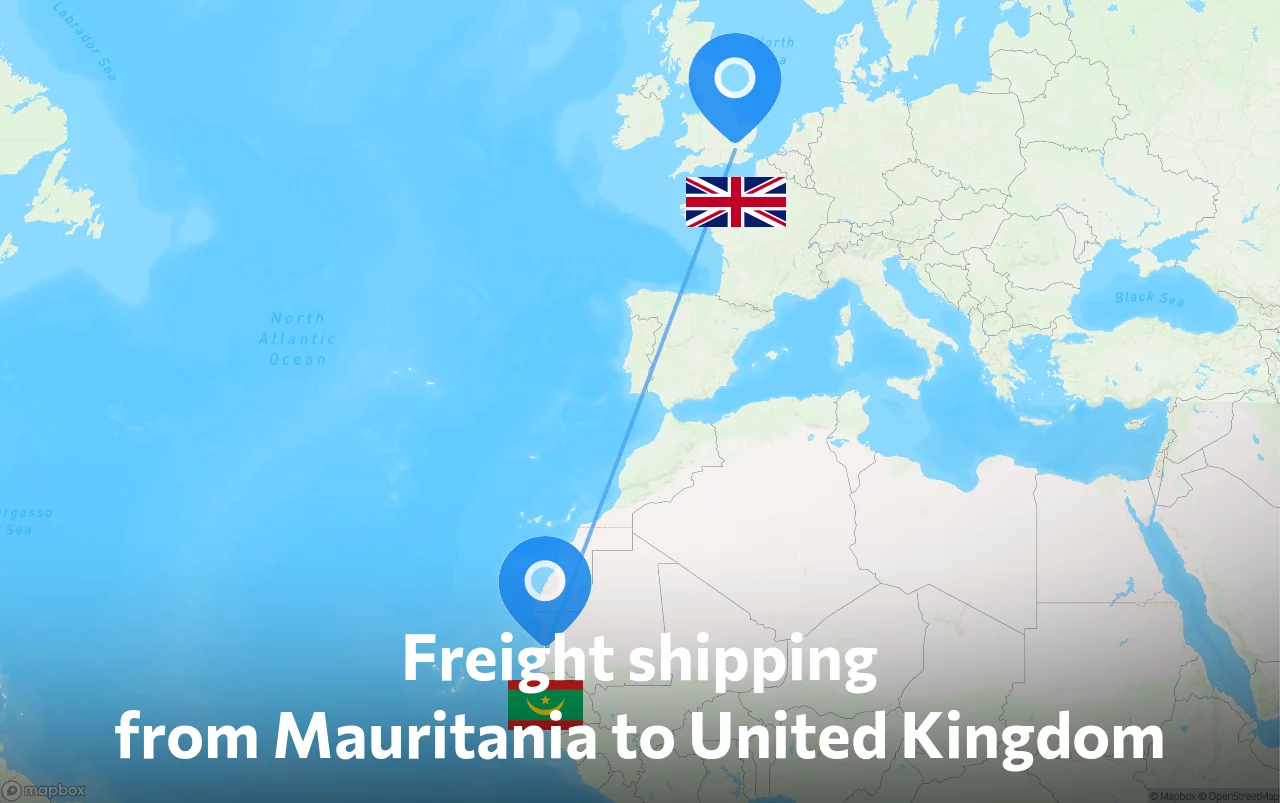 Shipping route from Mauritania to United Kingdom