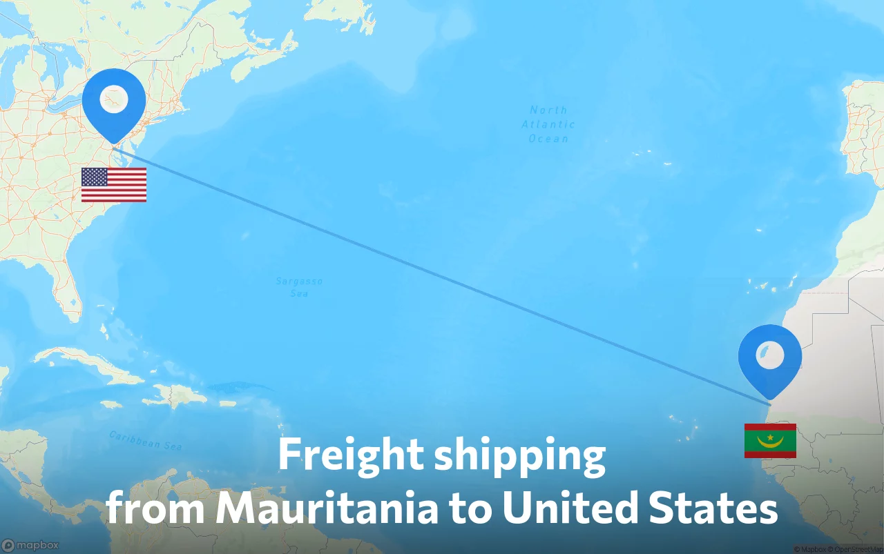Shipping route from Mauritania to United States