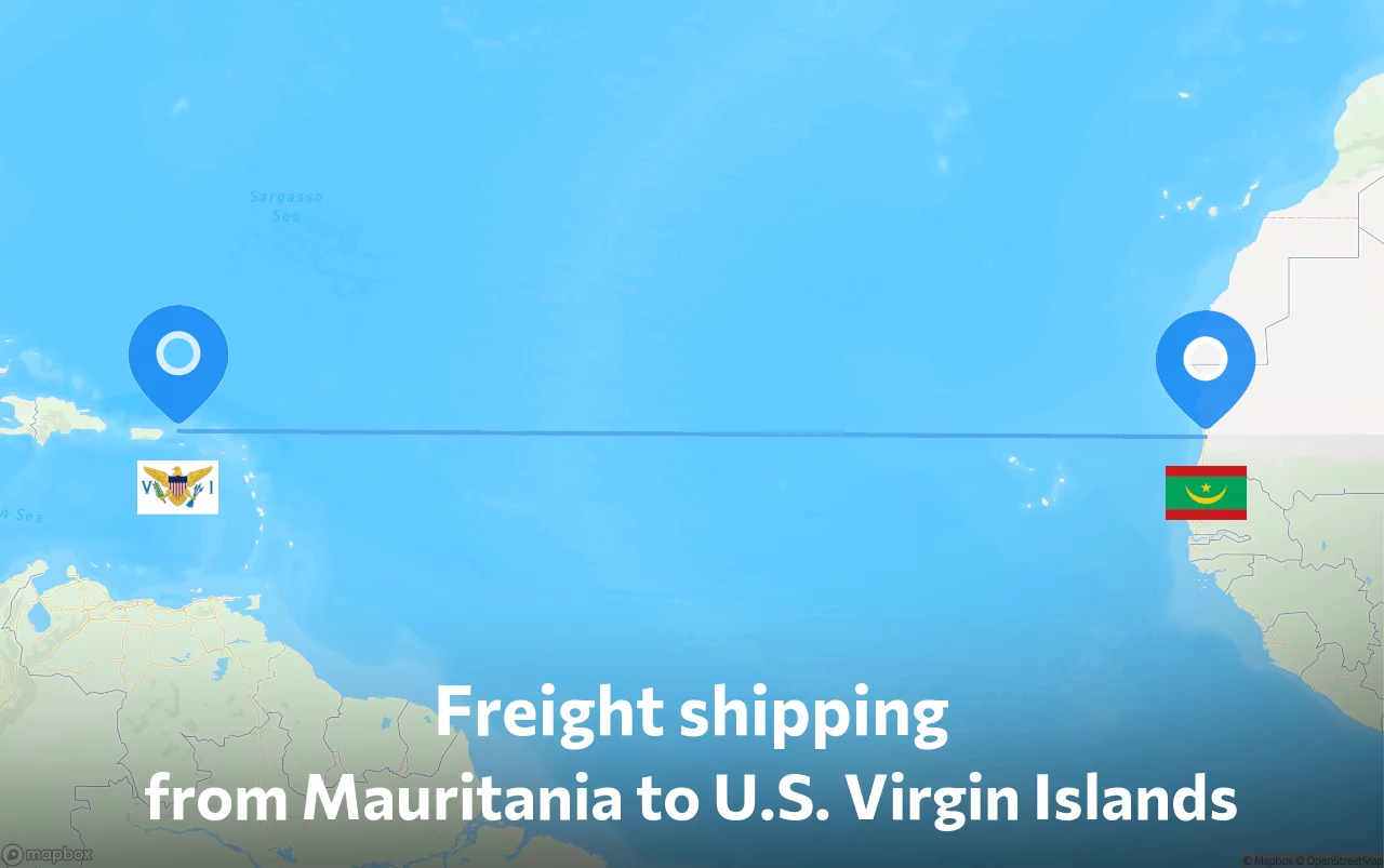 Shipping route from Mauritania to U.S. Virgin Islands
