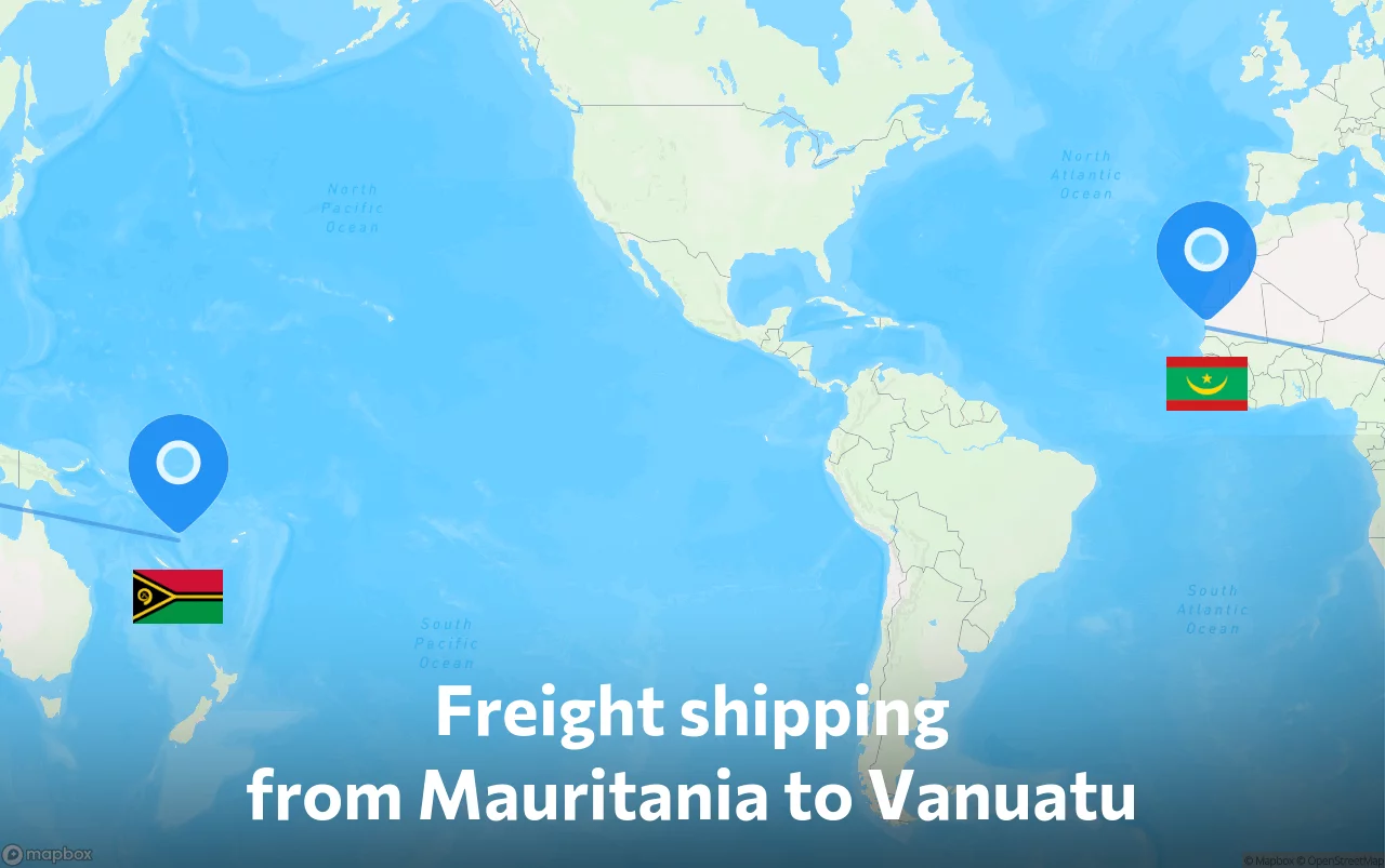 Shipping route from Mauritania to Vanuatu