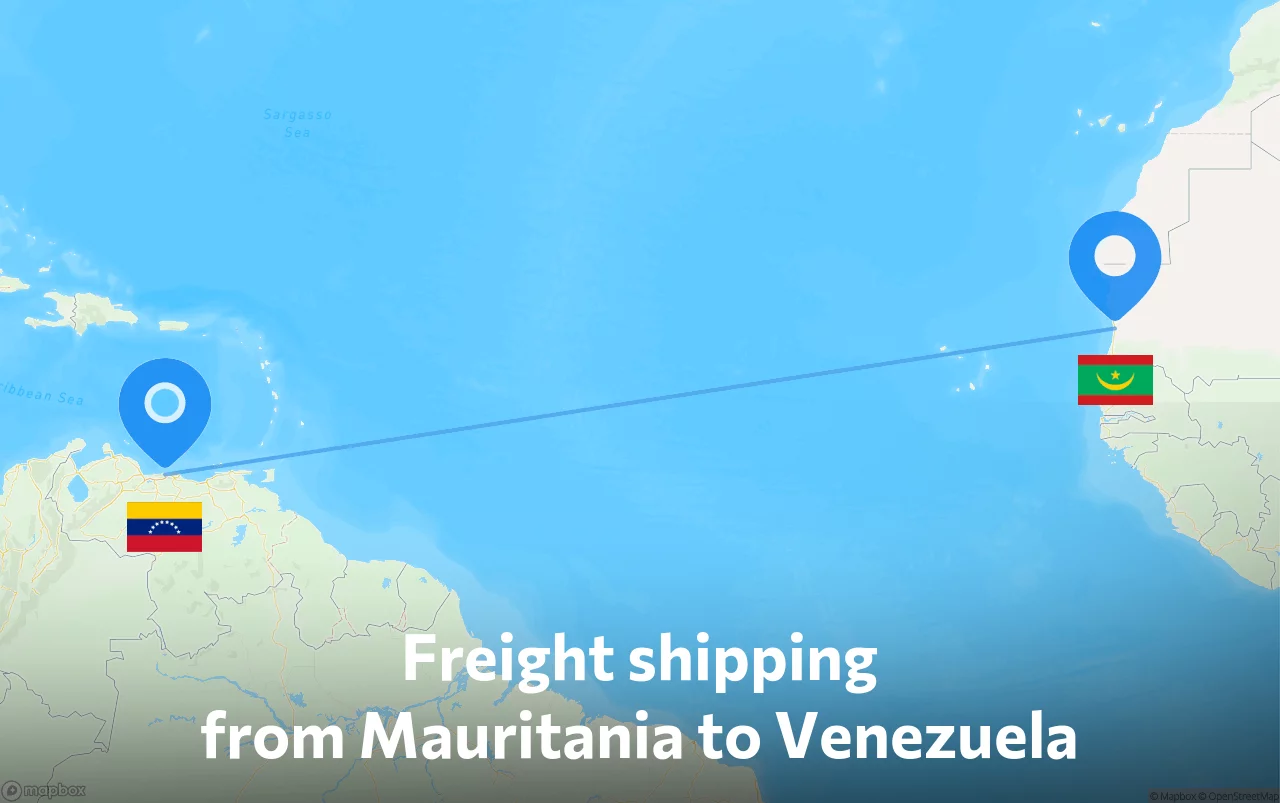 Shipping route from Mauritania to Venezuela