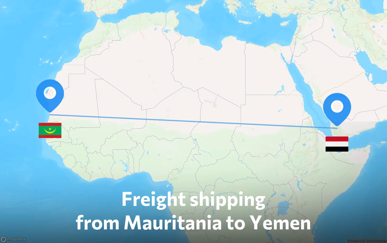 Shipping route from Mauritania to Yemen
