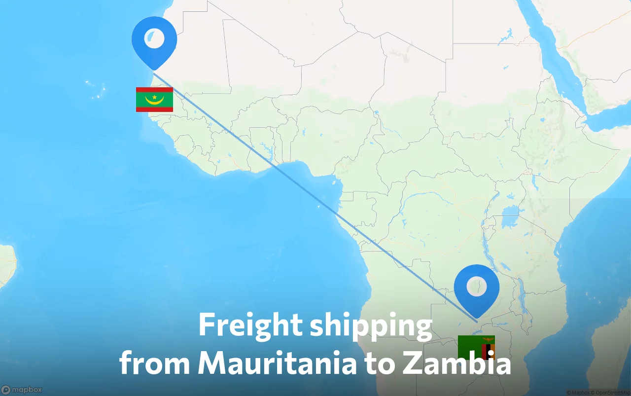 Shipping route from Mauritania to Zambia