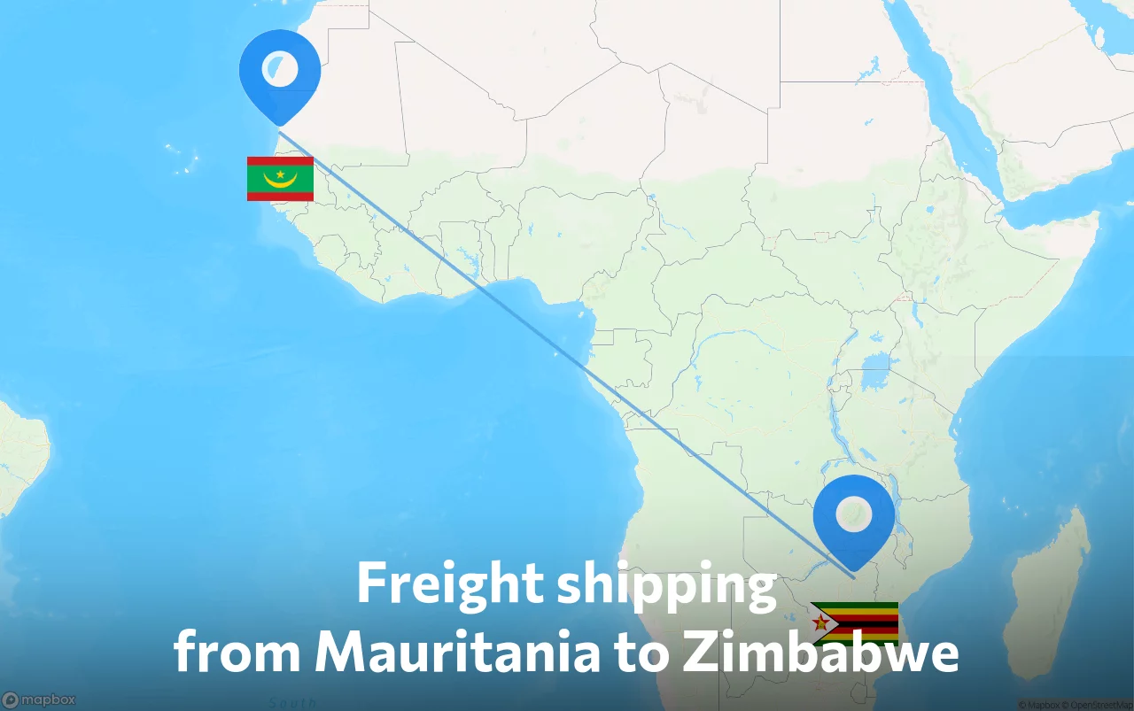 Shipping route from Mauritania to Zimbabwe