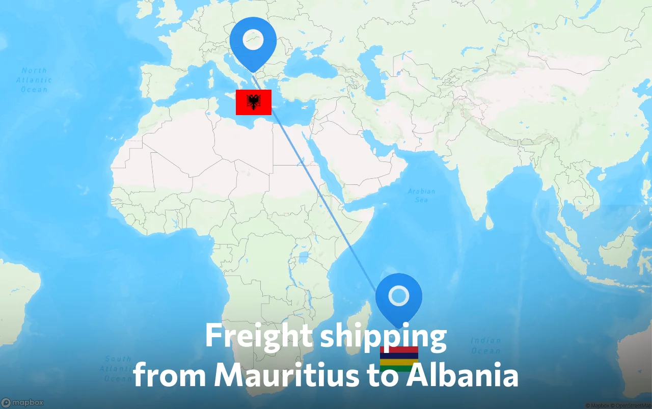 Shipping route from Mauritius to Albania