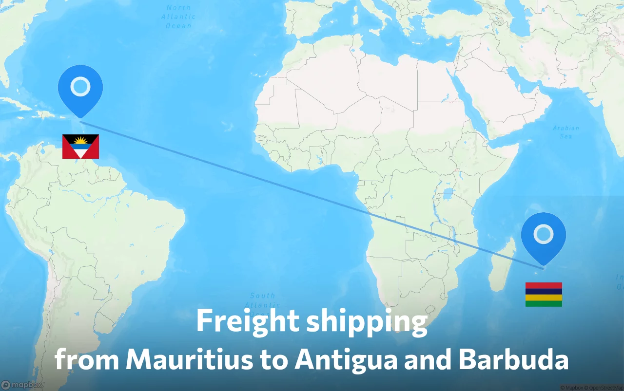 Shipping route from Mauritius to Antigua and Barbuda