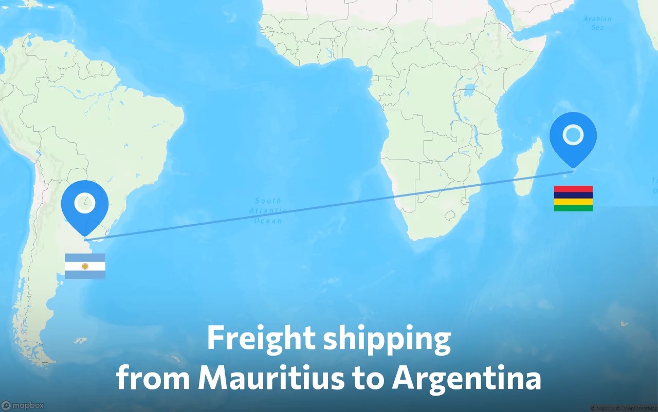Shipping route from Mauritius to Argentina