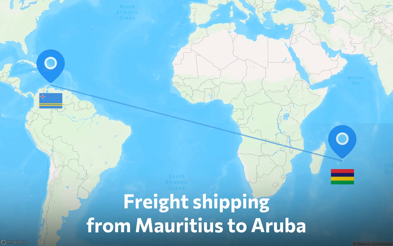 Shipping route from Mauritius to Aruba