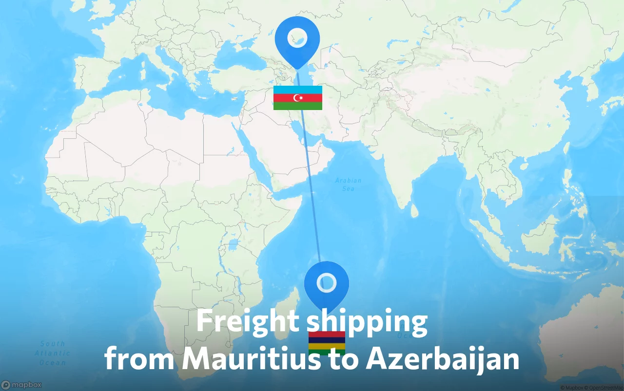 Shipping route from Mauritius to Azerbaijan