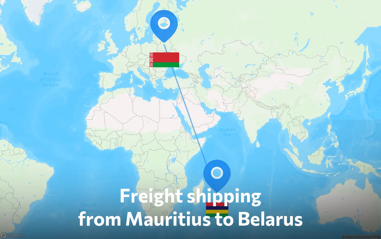 Shipping route from Mauritius to Belarus