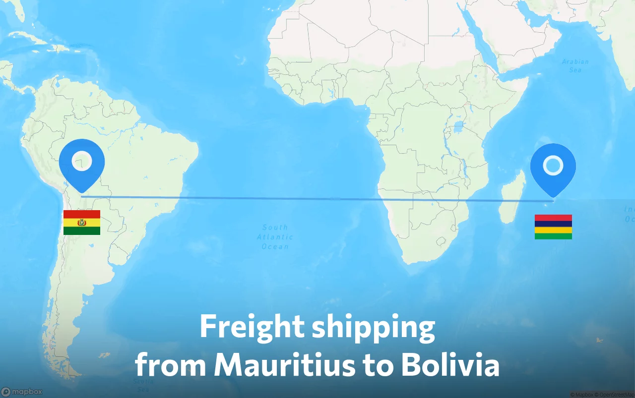 Shipping route from Mauritius to Bolivia