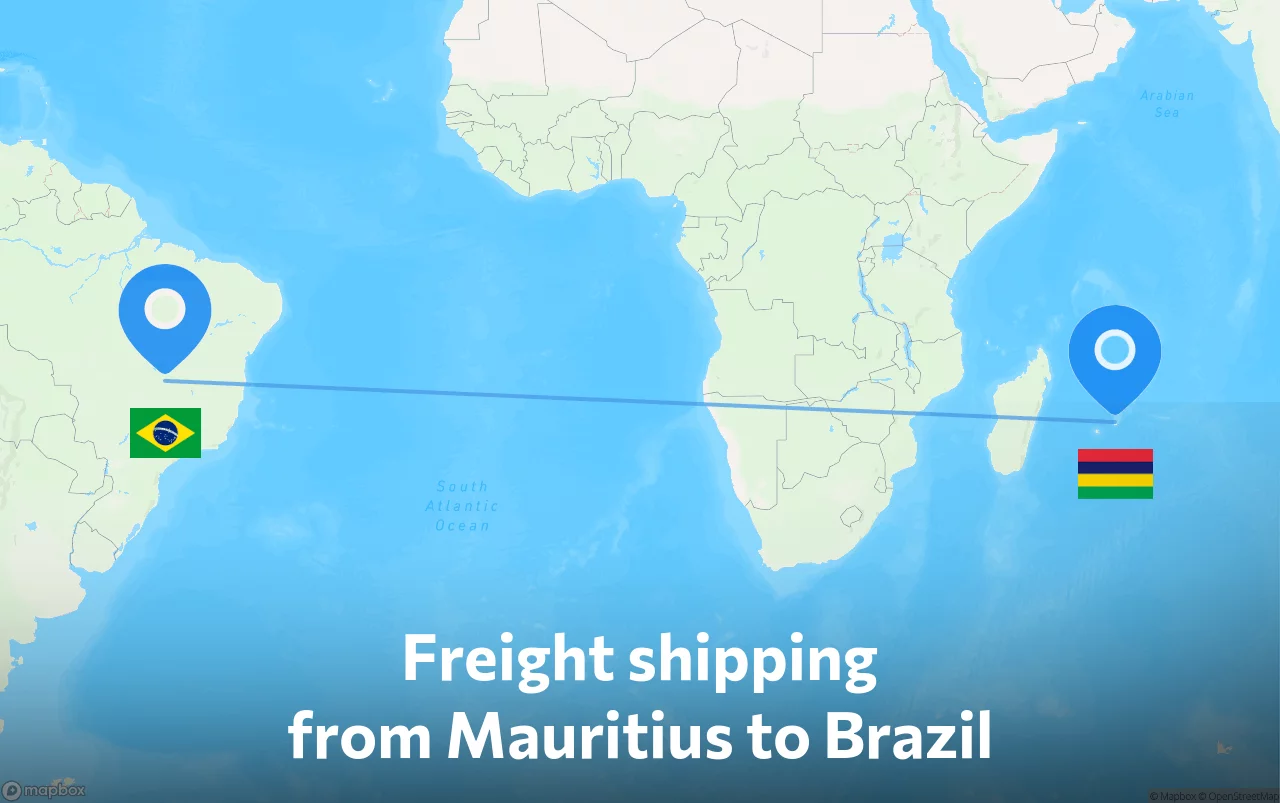 Shipping route from Mauritius to Brazil