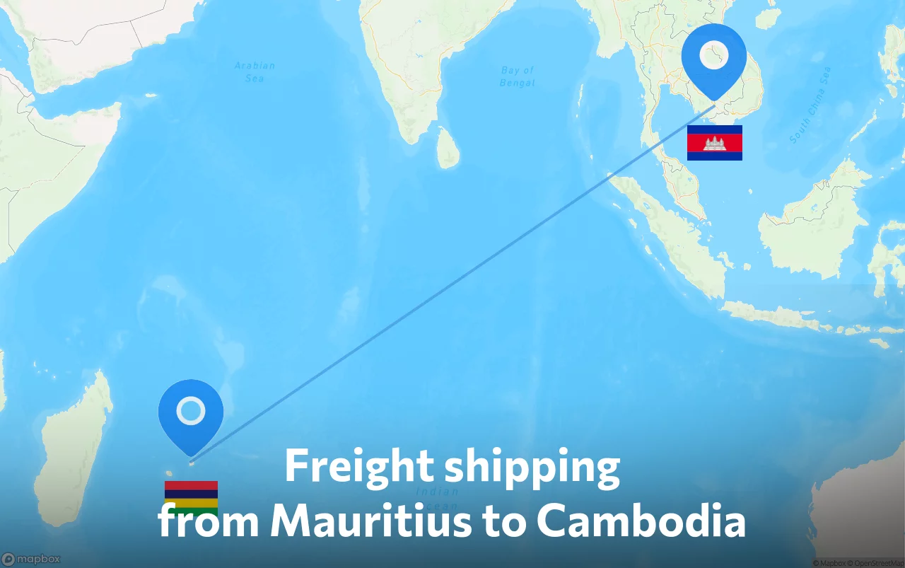 Shipping route from Mauritius to Cambodia