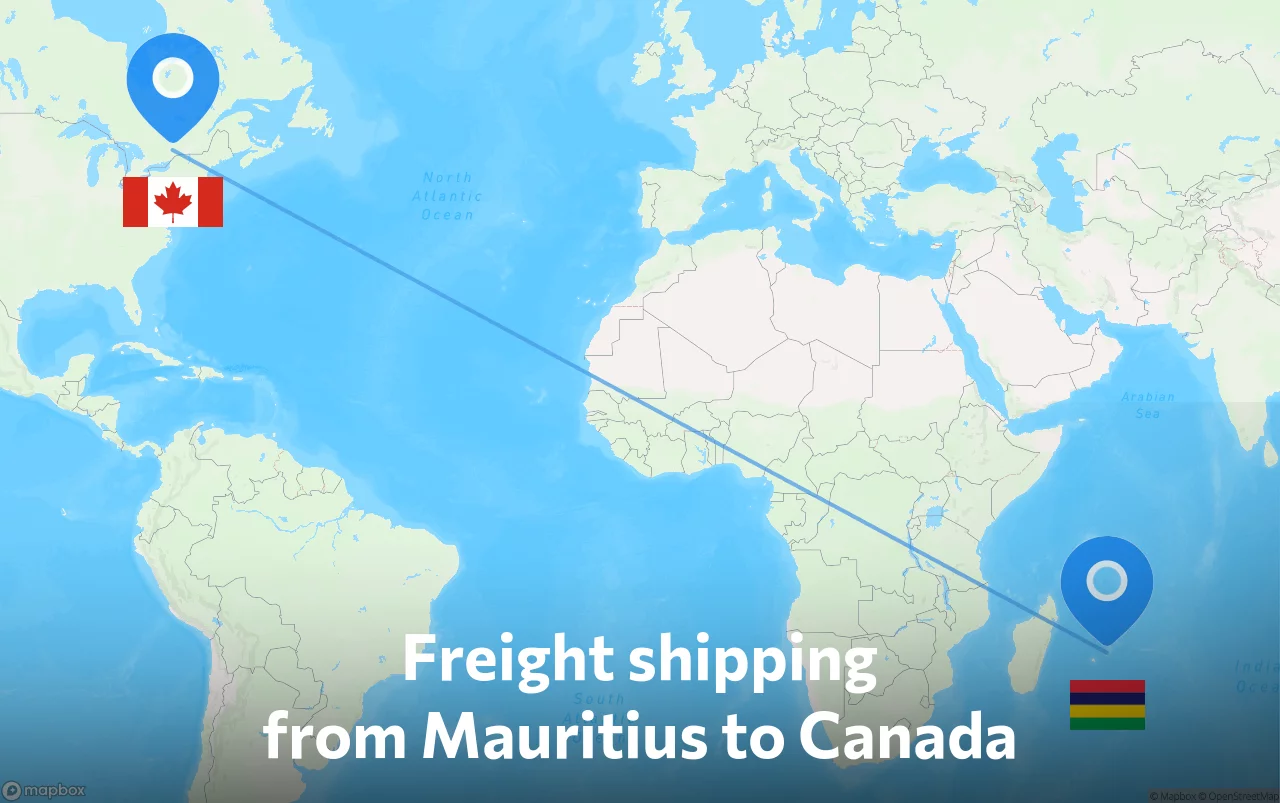Shipping route from Mauritius to Canada