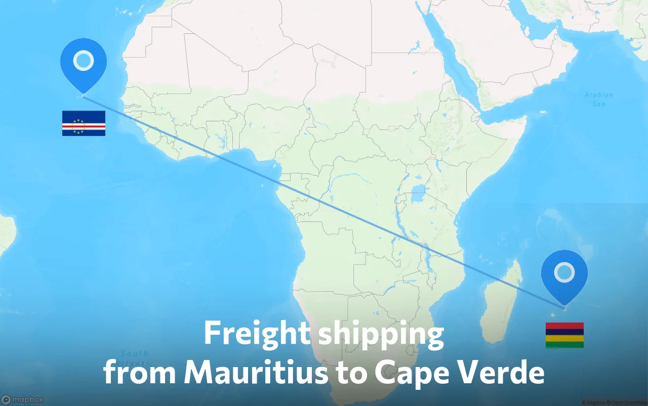 Shipping route from Mauritius to Cape Verde