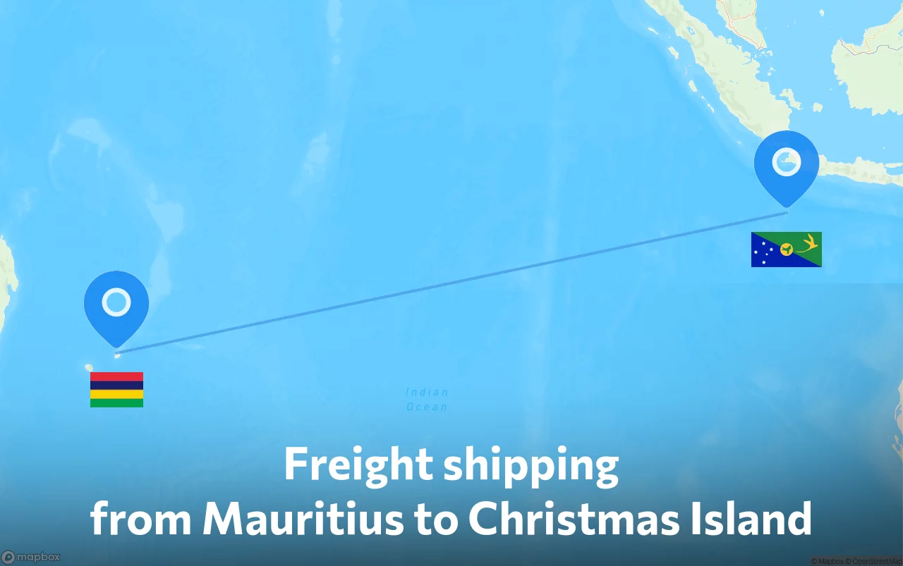 Shipping route from Mauritius to Christmas Island
