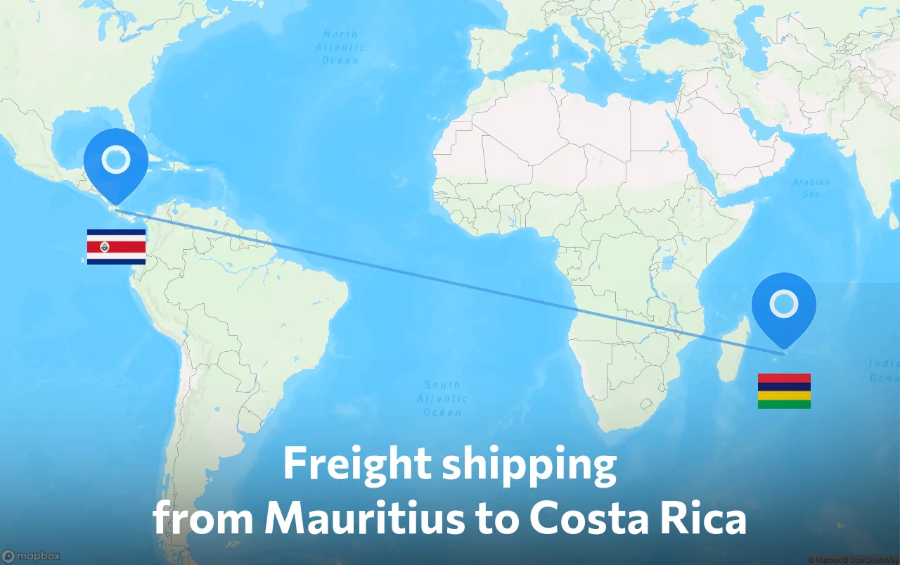 Shipping route from Mauritius to Costa Rica
