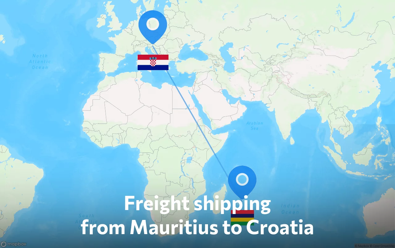 Shipping route from Mauritius to Croatia