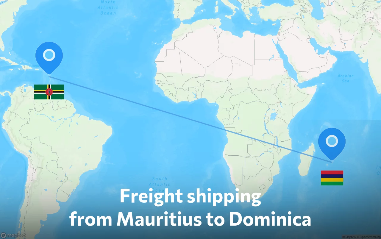 Shipping route from Mauritius to Dominica