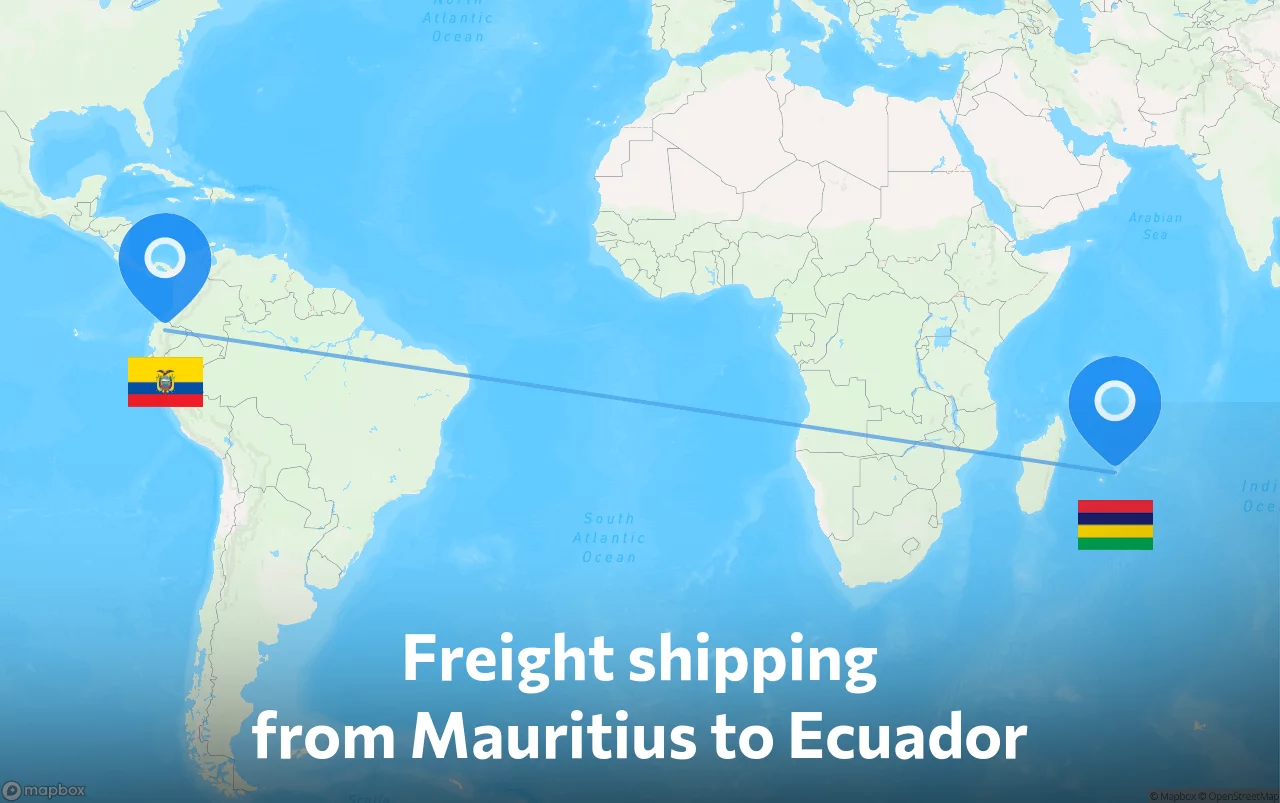 Shipping route from Mauritius to Ecuador