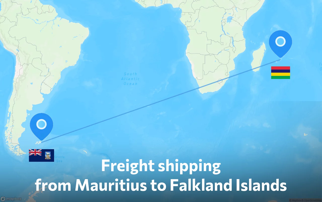 Shipping route from Mauritius to Falkland Islands