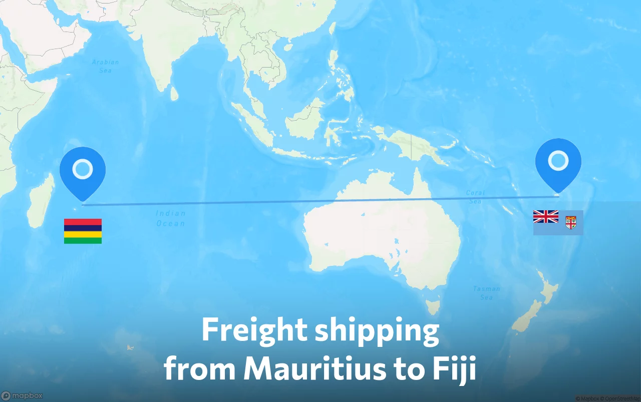 Shipping route from Mauritius to Fiji