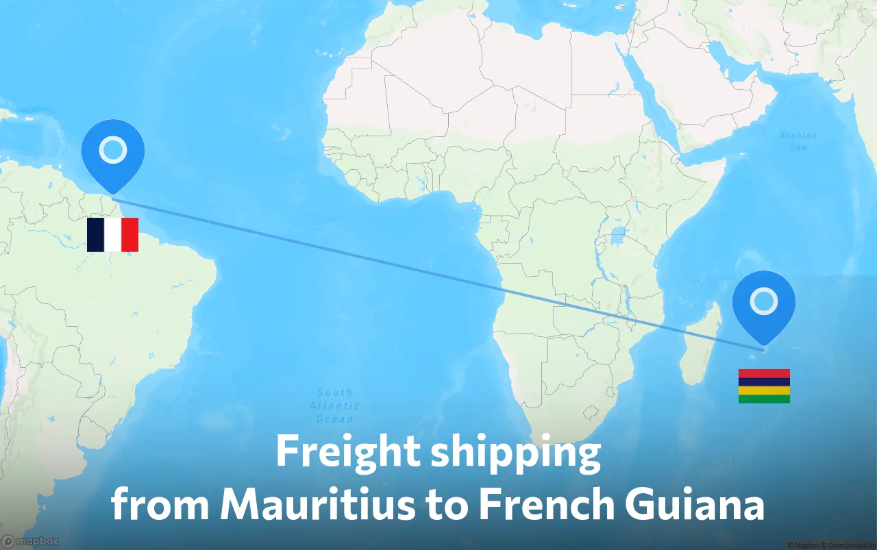 Shipping route from Mauritius to French Guiana