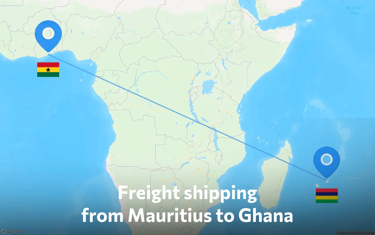 Shipping route from Mauritius to Ghana