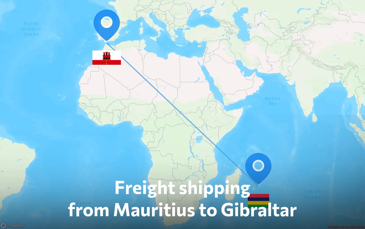 Shipping route from Mauritius to Gibraltar